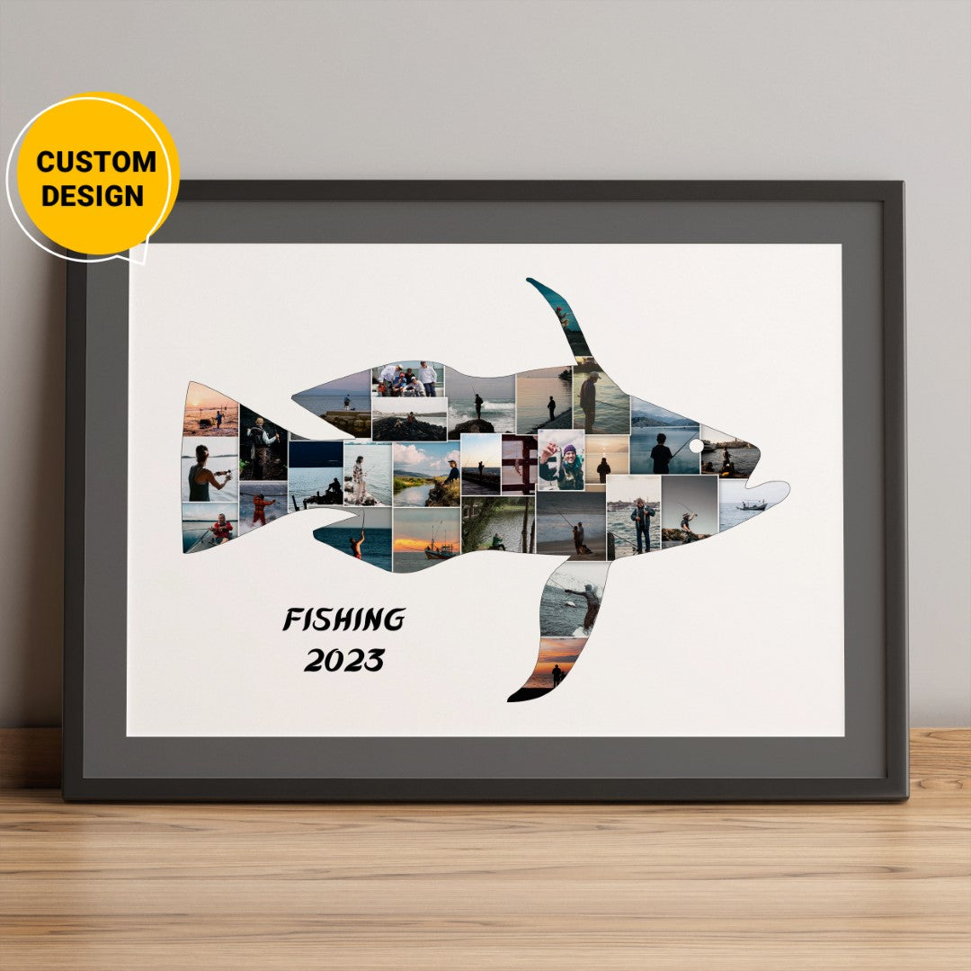 Unique Customised Fishing Picture Collage Gift For Dad