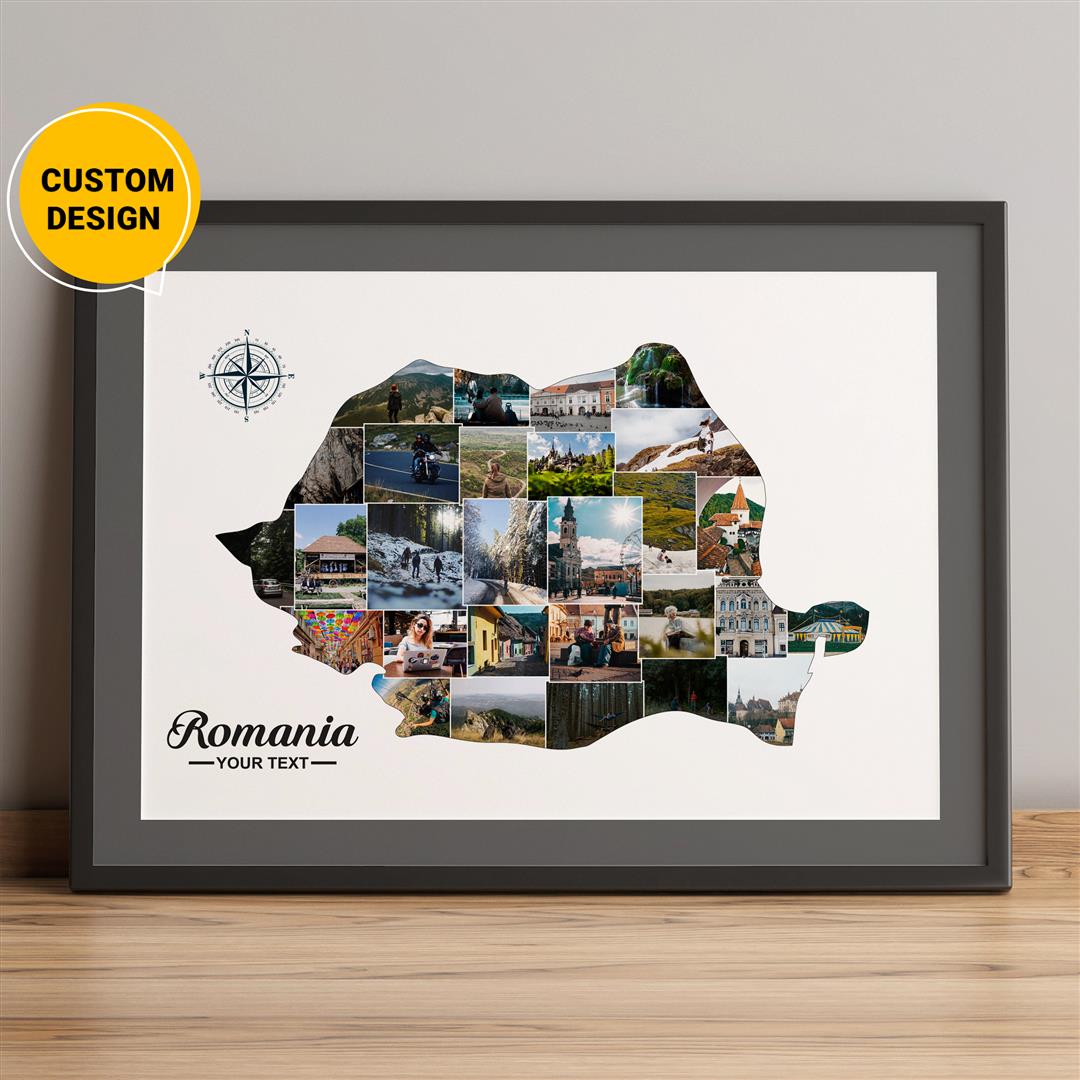 Custom Romania Country Europe Map Photo Collage Gift Idea – CollagemasterCo