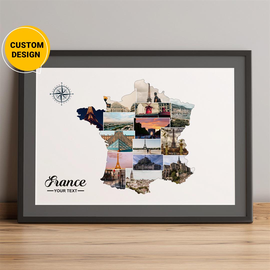 Personalized Photo Collage - Wall Art France, Collage France, France Wall Art