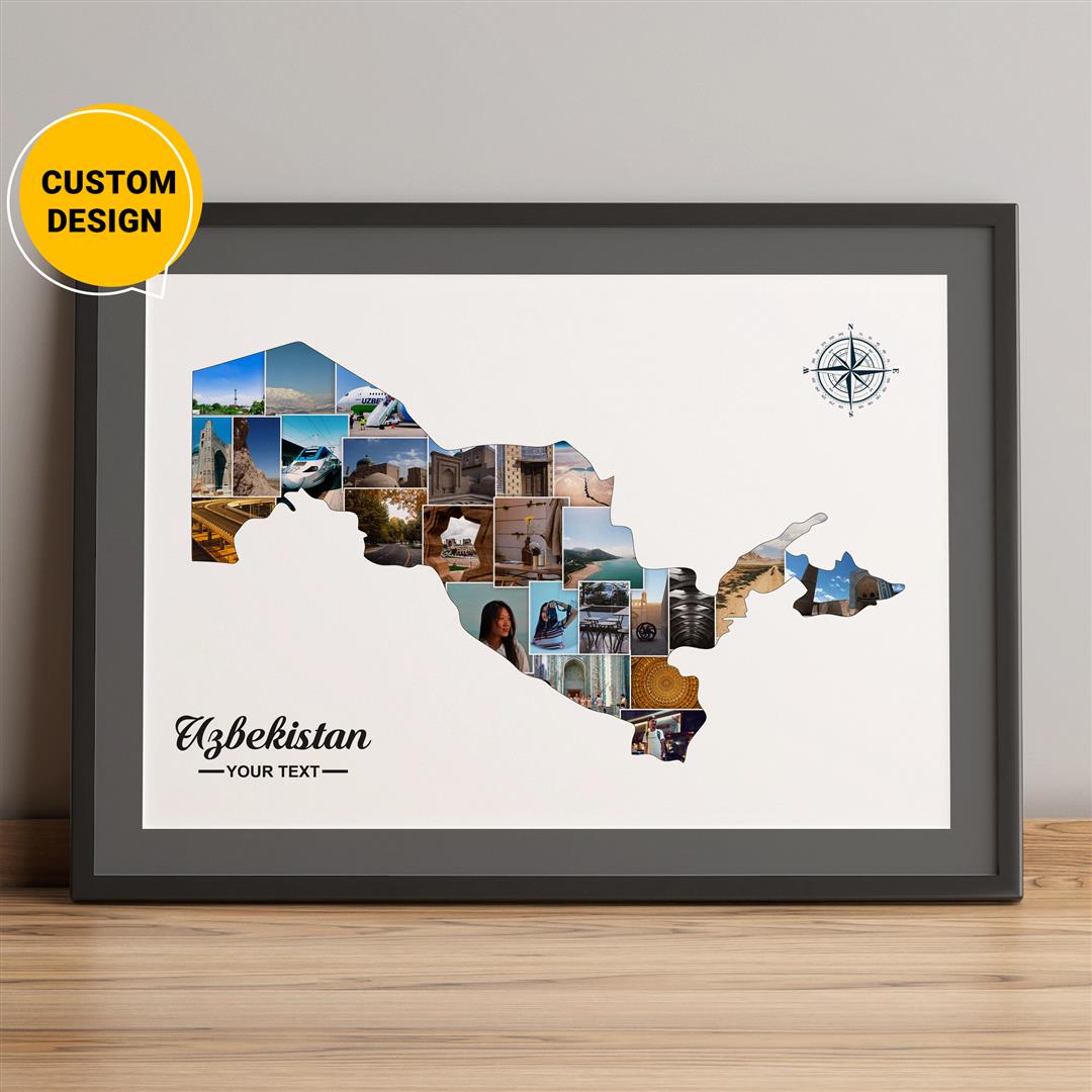 Uzbekistan Map Artwork: Personalized Photo Collage - Unique Travel Gift